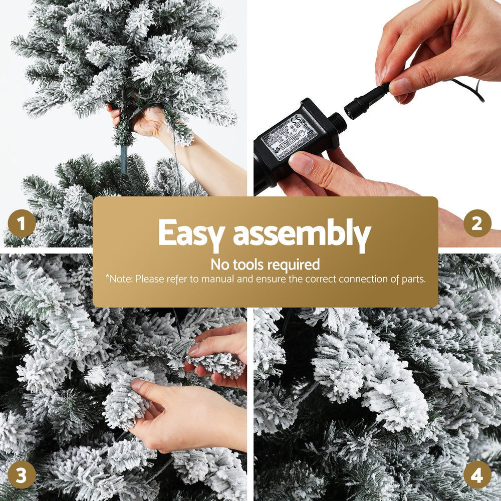 Jingle Jollys Christmas Tree 2.1m Snow Flocked LED Xmas Decoration 8 Light Modes-Occasions &gt; Christmas &gt; Christmas Trees-PEROZ Accessories