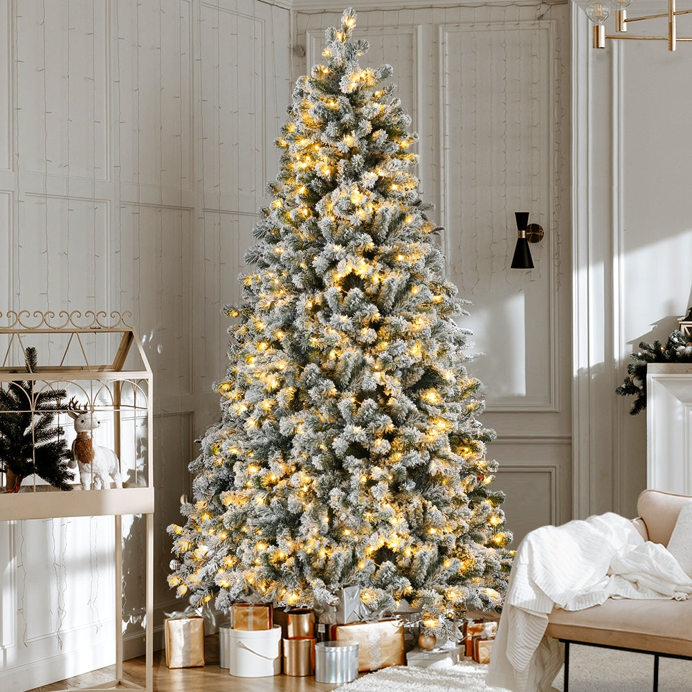 Jingle Jollys Christmas Tree 2.1m Snow Flocked LED Xmas Decoration 8 Light Modes-Occasions &gt; Christmas &gt; Christmas Trees-PEROZ Accessories
