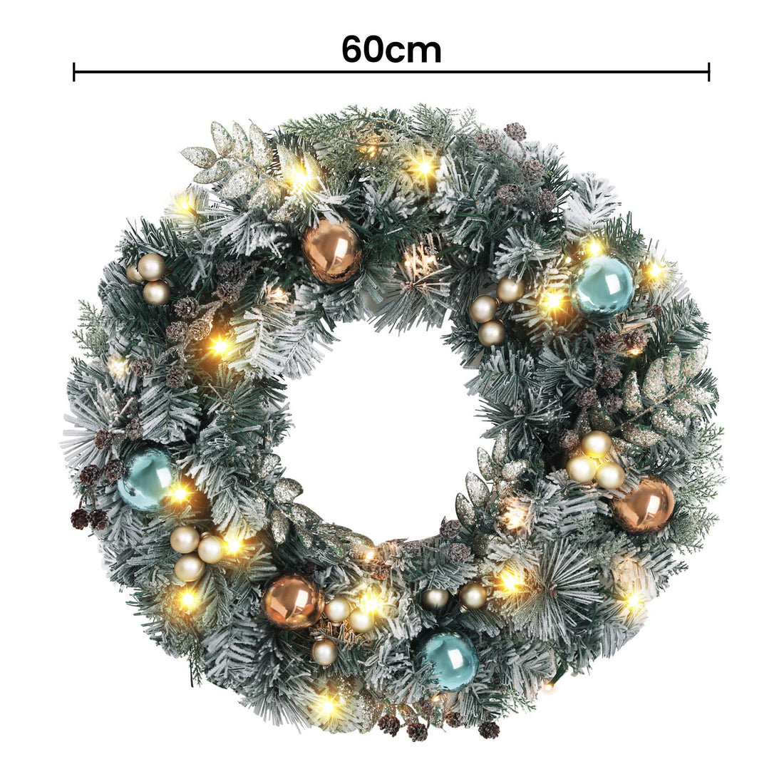 Jingle Jollys 60cm Christmas Wreath with LED Lights Snowy Garland Xmas Decor-Occasions > Christmas > Christmas Wreaths &amp; Garlands-PEROZ Accessories