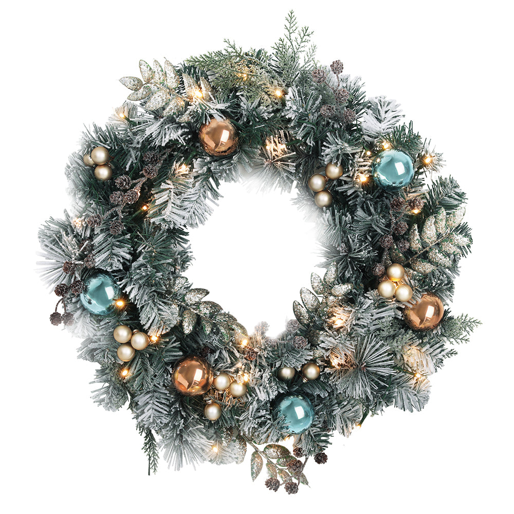 Jingle Jollys 60cm Christmas Wreath with LED Lights Snowy Garland Xmas Decor-Occasions &gt; Christmas &gt; Christmas Wreaths &amp; Garlands-PEROZ Accessories