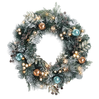 Jingle Jollys 60cm Christmas Wreath with LED Lights Snowy Garland Xmas Decor-Occasions &gt; Christmas &gt; Christmas Wreaths &amp; Garlands-PEROZ Accessories