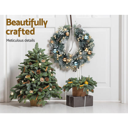 Jingle Jollys 60cm Christmas Wreath with LED Lights Snowy Garland Xmas Decor-Occasions &gt; Christmas &gt; Christmas Wreaths &amp; Garlands-PEROZ Accessories