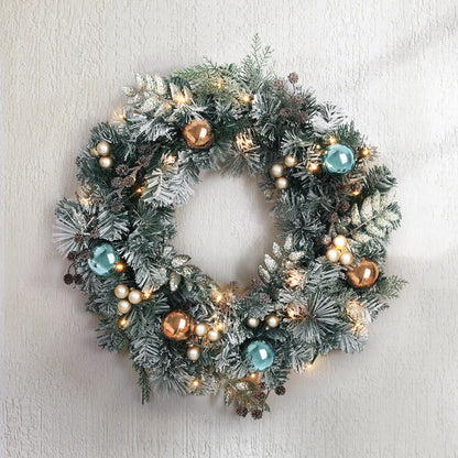 Jingle Jollys 60cm Christmas Wreath with LED Lights Snowy Garland Xmas Decor-Occasions &gt; Christmas &gt; Christmas Wreaths &amp; Garlands-PEROZ Accessories