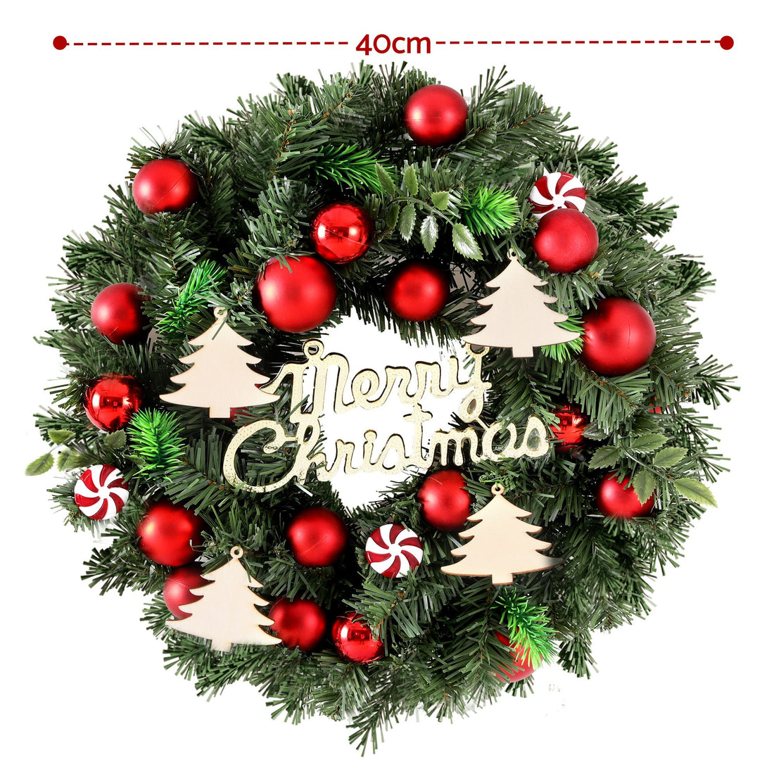 Jingle Jollys Christmas Wreath 40CM Xmas Garland Baubles Ornaments Party Decor-Occasions > Christmas > Christmas Wreaths &amp; Garlands-PEROZ Accessories