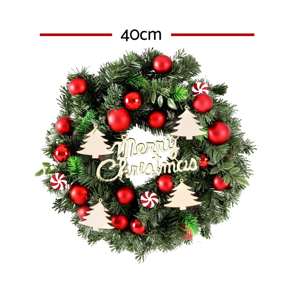 Jingle Jollys Christmas Wreath 40CM Xmas Garland Baubles Ornaments Party Decor-Occasions &gt; Christmas &gt; Christmas Wreaths &amp; Garlands-PEROZ Accessories