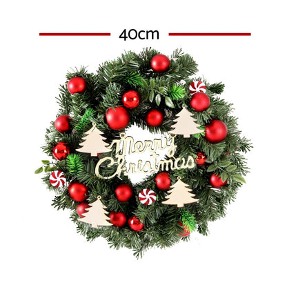 Jingle Jollys Christmas Wreath 40CM Xmas Garland Baubles Ornaments Party Decor-Occasions &gt; Christmas &gt; Christmas Wreaths &amp; Garlands-PEROZ Accessories