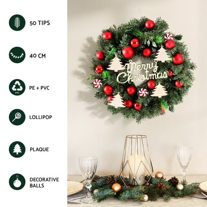 Jingle Jollys Christmas Wreath 40CM Xmas Garland Baubles Ornaments Party Decor-Occasions &gt; Christmas &gt; Christmas Wreaths &amp; Garlands-PEROZ Accessories