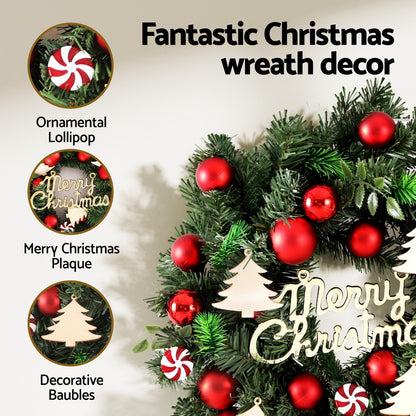 Jingle Jollys Christmas Wreath 40CM Xmas Garland Baubles Ornaments Party Decor-Occasions &gt; Christmas &gt; Christmas Wreaths &amp; Garlands-PEROZ Accessories