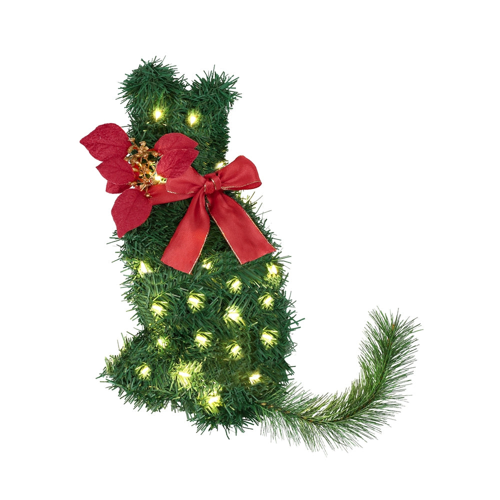 Jingle Jollys Cat Christmas Wreath Pre-lit 20 LED Xmas Decor Bow Flower 35x30cm-Occasions &gt; Christmas &gt; Christmas Wreaths &amp; Garlands-PEROZ Accessories
