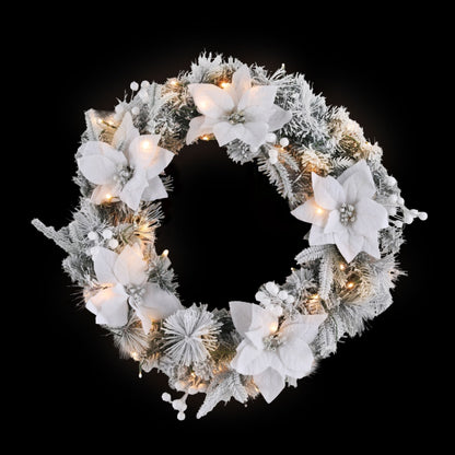 Jingle Jollys 60cm Christmas Wreath LED Lights Snowy Flowers Garland Party Decor-Occasions &gt; Christmas &gt; Christmas Wreaths &amp; Garlands-PEROZ Accessories