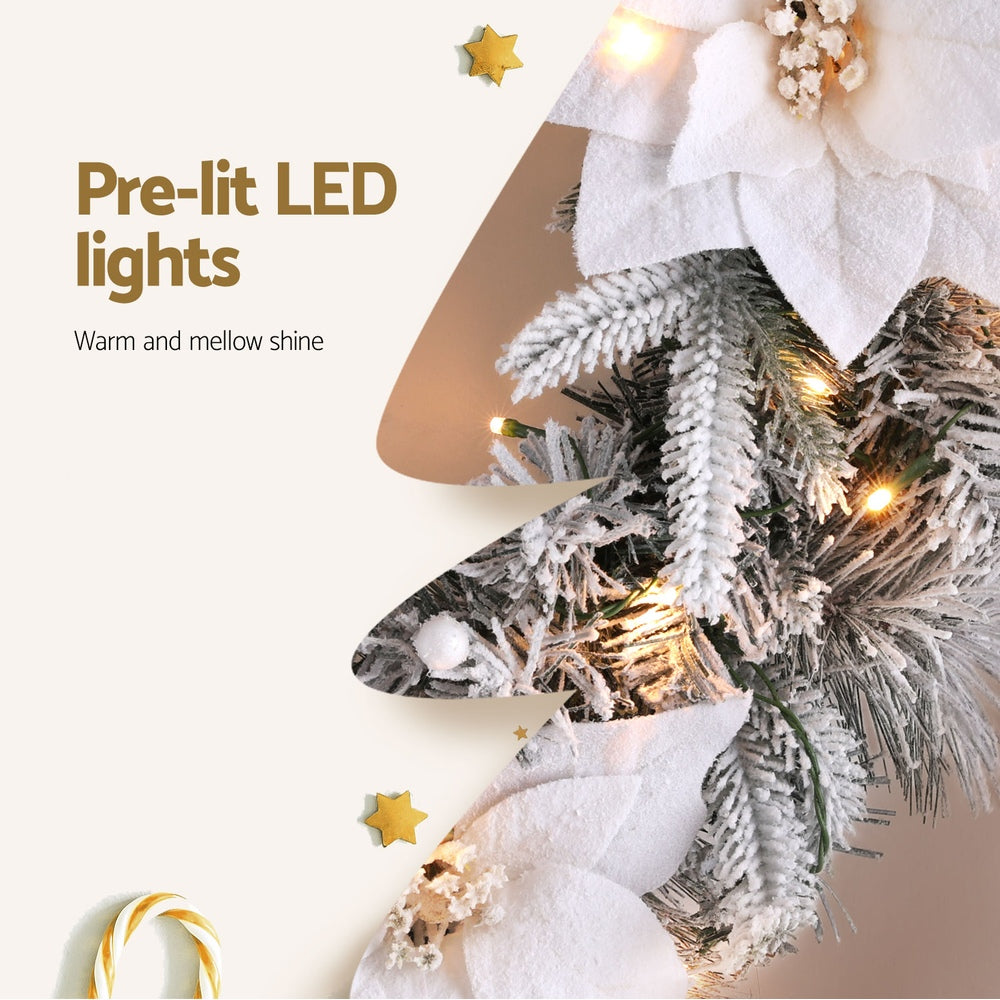 Jingle Jollys 60cm Christmas Wreath LED Lights Snowy Flowers Garland Party Decor-Occasions &gt; Christmas &gt; Christmas Wreaths &amp; Garlands-PEROZ Accessories