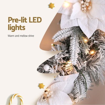 Jingle Jollys 60cm Christmas Wreath LED Lights Snowy Flowers Garland Party Decor-Occasions &gt; Christmas &gt; Christmas Wreaths &amp; Garlands-PEROZ Accessories