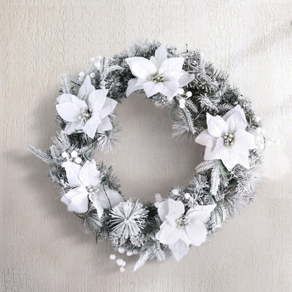 Jingle Jollys 60cm Christmas Wreath LED Lights Snowy Flowers Garland Party Decor-Occasions &gt; Christmas &gt; Christmas Wreaths &amp; Garlands-PEROZ Accessories