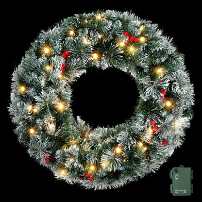 Jingle Jollys 60cm Christmas Wreath LED Lights Snowy Berries Garland Party Decor-Occasions > Christmas > Christmas Wreaths &amp; Garlands-PEROZ Accessories