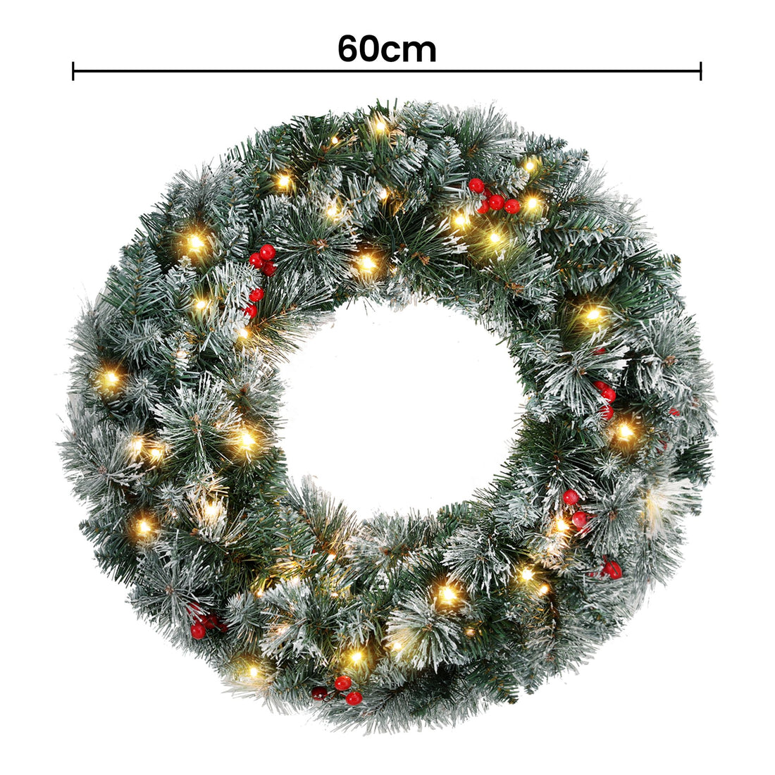 Jingle Jollys 60cm Christmas Wreath LED Lights Snowy Berries Garland Party Decor-Occasions > Christmas > Christmas Wreaths &amp; Garlands-PEROZ Accessories