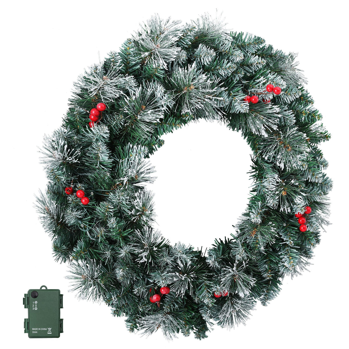 Jingle Jollys 60cm Christmas Wreath LED Lights Snowy Berries Garland Party Decor-Occasions > Christmas > Christmas Wreaths &amp; Garlands-PEROZ Accessories