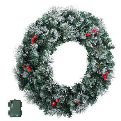 Jingle Jollys 60cm Christmas Wreath LED Lights Snowy Berries Garland Party Decor-Occasions > Christmas > Christmas Wreaths &amp; Garlands-PEROZ Accessories