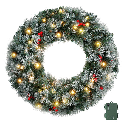 Jingle Jollys 60cm Christmas Wreath LED Lights Snowy Berries Garland Party Decor-Occasions > Christmas > Christmas Wreaths &amp; Garlands-PEROZ Accessories