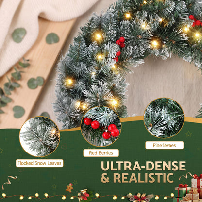 Jingle Jollys 60cm Christmas Wreath LED Lights Snowy Berries Garland Party Decor-Occasions > Christmas > Christmas Wreaths &amp; Garlands-PEROZ Accessories