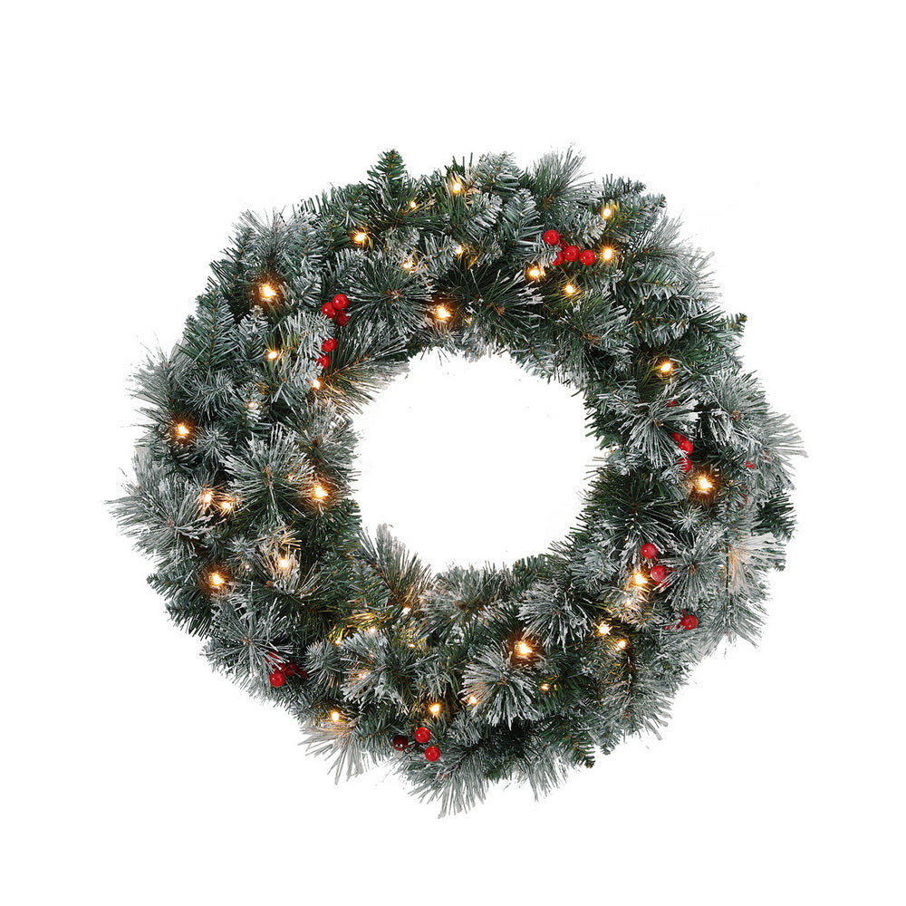 Jingle Jollys 60cm Christmas Wreath LED Lights Snowy Berries Garland Party Decor-Occasions &gt; Christmas &gt; Christmas Wreaths &amp; Garlands-PEROZ Accessories