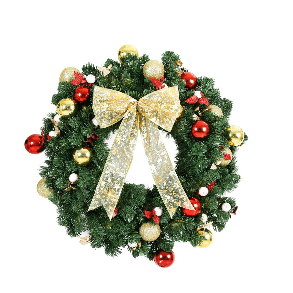 Jingle Jollys Christmas Wreath 60CM LED Garland Berries Bow Baubles Xmas Decor-Occasions &gt; Christmas &gt; Christmas Wreaths &amp; Garlands-PEROZ Accessories