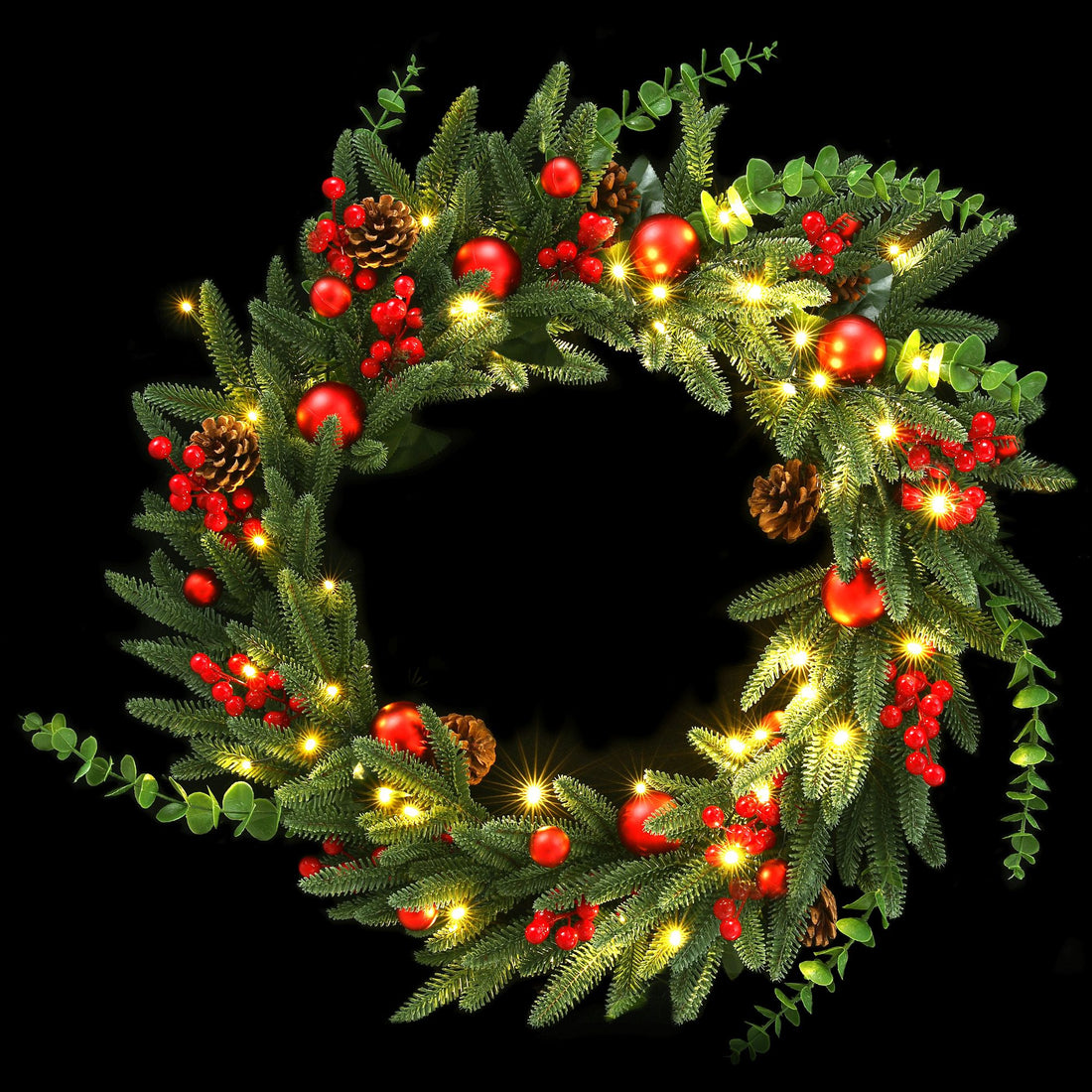 Jingle Jollys 60cm Pre-Lit Christmas Wreath LED Light Front Door Xmas Decor Garland-Occasions > Christmas > Christmas Wreaths &amp; Garlands-PEROZ Accessories