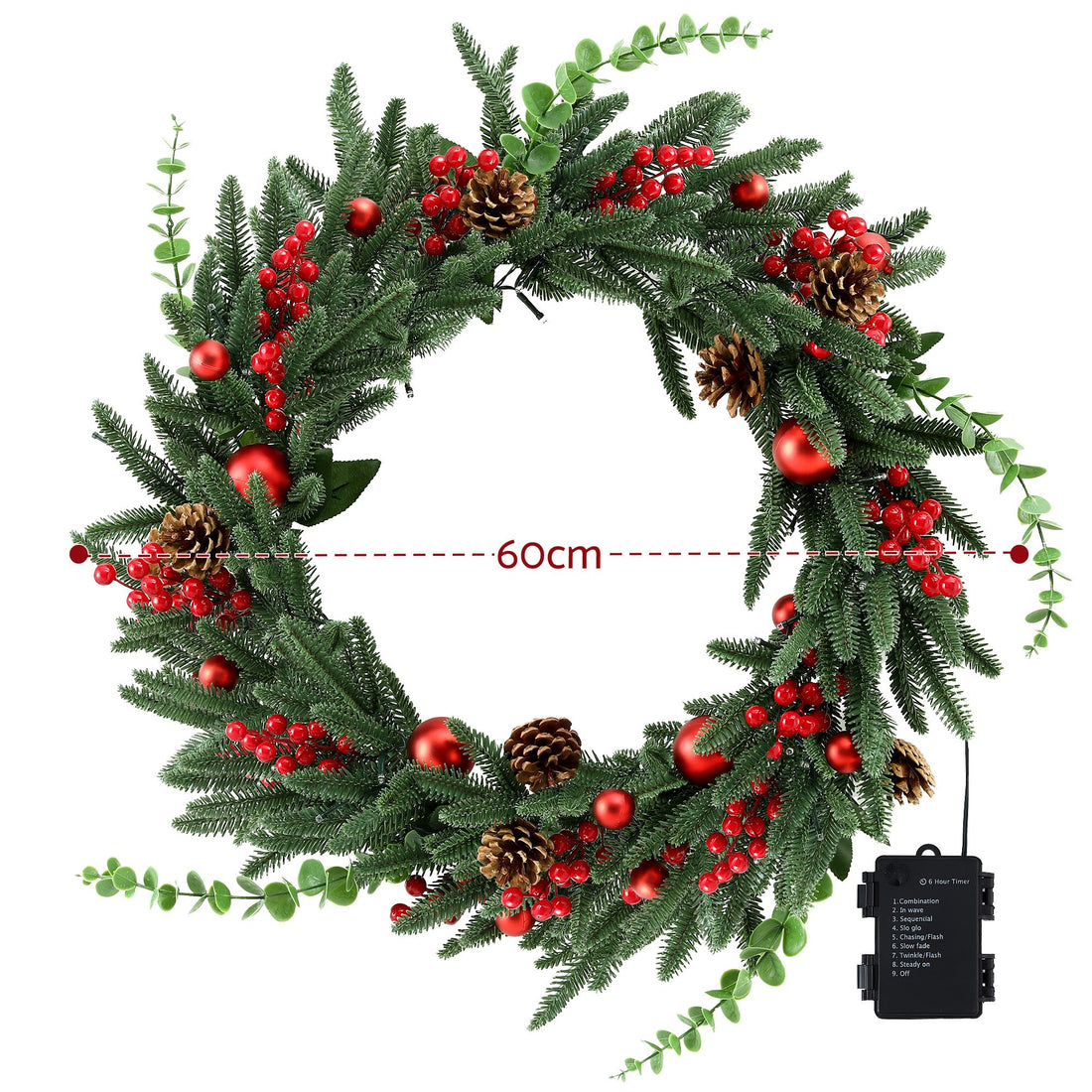 Jingle Jollys 60cm Pre-Lit Christmas Wreath LED Light Front Door Xmas Decor Garland-Occasions > Christmas > Christmas Wreaths &amp; Garlands-PEROZ Accessories