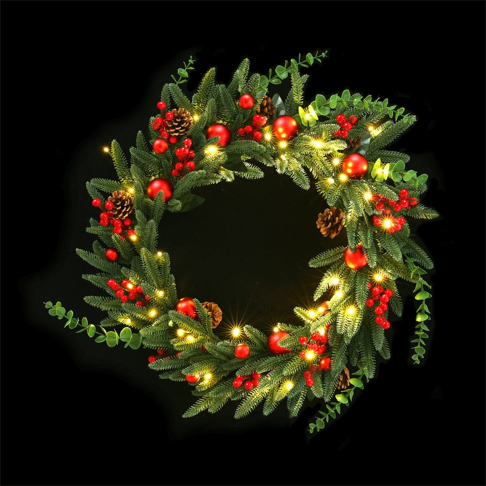 Jingle Jollys Christmas Wreath 60CM LED Garland Berries Pine Cones Party Decor-Occasions &gt; Christmas &gt; Christmas Wreaths &amp; Garlands-PEROZ Accessories