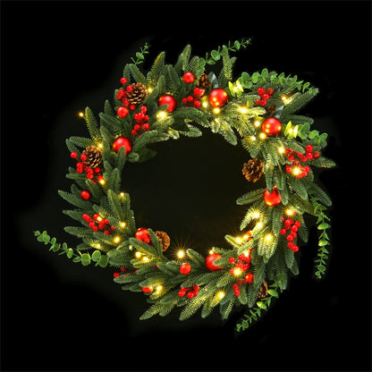 Jingle Jollys Christmas Wreath 60CM LED Garland Berries Pine Cones Party Decor-Occasions &gt; Christmas &gt; Christmas Wreaths &amp; Garlands-PEROZ Accessories