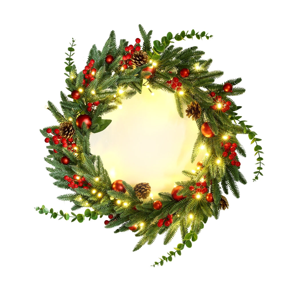 Jingle Jollys Christmas Wreath 60CM LED Garland Berries Pine Cones Party Decor-Occasions &gt; Christmas &gt; Christmas Wreaths &amp; Garlands-PEROZ Accessories