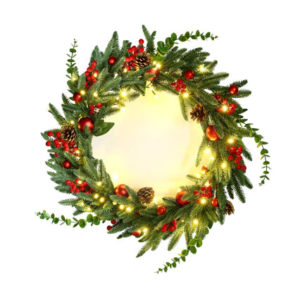 Jingle Jollys Christmas Wreath 60CM LED Garland Berries Pine Cones Party Decor-Occasions &gt; Christmas &gt; Christmas Wreaths &amp; Garlands-PEROZ Accessories