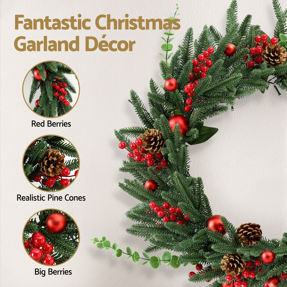 Jingle Jollys Christmas Wreath 60CM LED Garland Berries Pine Cones Party Decor-Occasions &gt; Christmas &gt; Christmas Wreaths &amp; Garlands-PEROZ Accessories