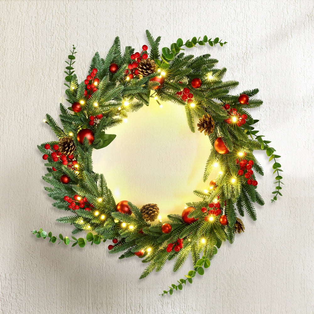 Jingle Jollys Christmas Wreath 60CM LED Garland Berries Pine Cones Party Decor-Occasions &gt; Christmas &gt; Christmas Wreaths &amp; Garlands-PEROZ Accessories