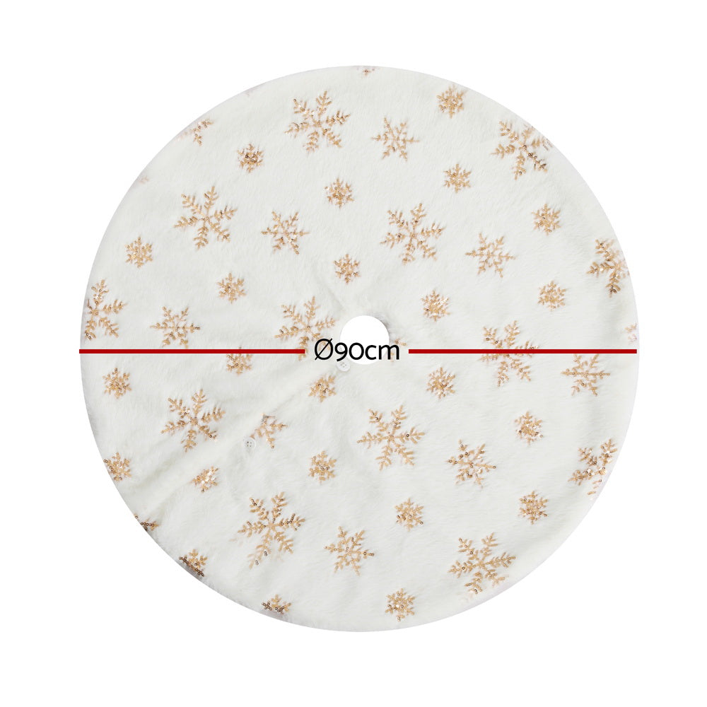 Jingle Jollys Christmas Tree Skirt 90cm Snowflake Ornaments Xmas Decorations-Occasions &gt; Christmas &gt; Christmas Decorations-PEROZ Accessories