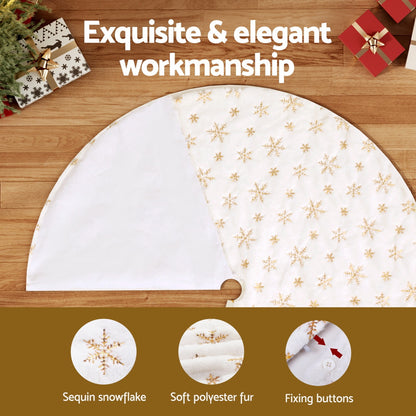 Jingle Jollys Christmas Tree Skirt 90cm Snowflake Ornaments Xmas Decorations-Occasions &gt; Christmas &gt; Christmas Decorations-PEROZ Accessories