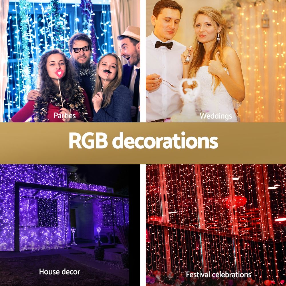 Jingle Jollys 6x3m Christmas Curtain Lights 960 LED RGB Remote Hanging Fairy Backdrop-Occasions > Christmas > Outdoor Decorations &amp; Lights-PEROZ Accessories
