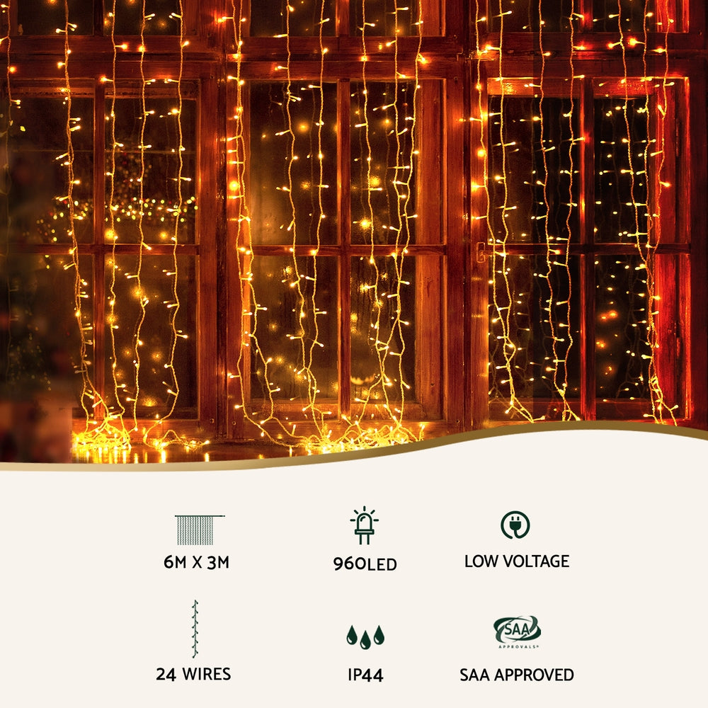 Jingle Jollys 6X3M Christmas Lights Curtain String Light 960 LED RGB Remote-Occasions &gt; Christmas &gt; Outdoor Decorations &amp; Lights-PEROZ Accessories