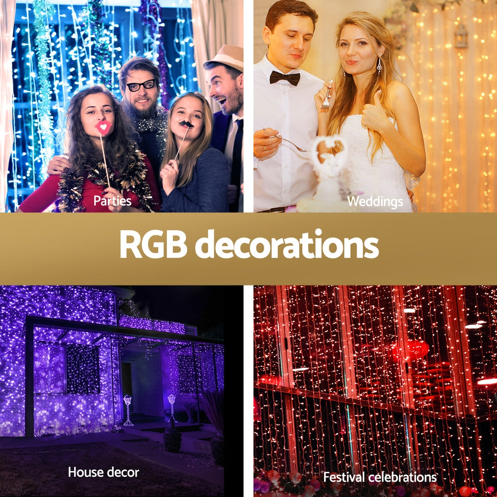 Jingle Jollys 6X3M Christmas Lights Curtain String Light 960 LED RGB Remote-Occasions &gt; Christmas &gt; Outdoor Decorations &amp; Lights-PEROZ Accessories
