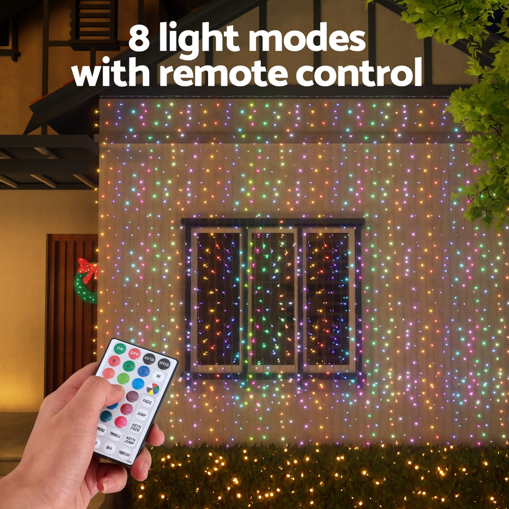 Jingle Jollys 6X3M Christmas Lights Curtain String Light 960 LED RGB Remote-Occasions &gt; Christmas &gt; Outdoor Decorations &amp; Lights-PEROZ Accessories