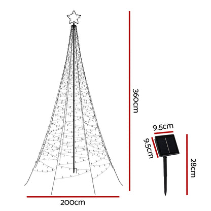 Jingle Jollys Solar Christmas Tree 3.6m 800 LED Net Lights Xmas Trees Decoration-Occasions &gt; Christmas &gt; Outdoor Decorations &amp; Lights-PEROZ Accessories