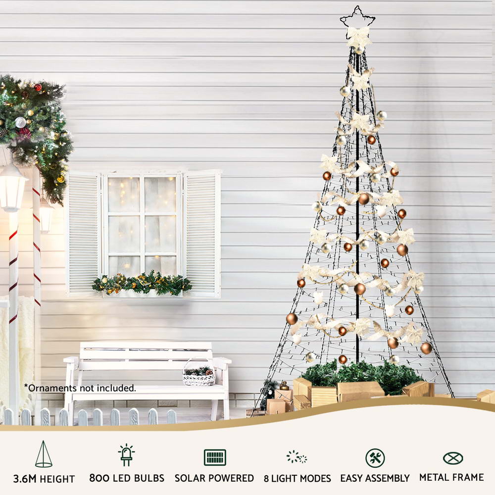 Jingle Jollys Solar Christmas Tree 3.6m 800 LED Net Lights Xmas Trees Decoration-Occasions &gt; Christmas &gt; Outdoor Decorations &amp; Lights-PEROZ Accessories