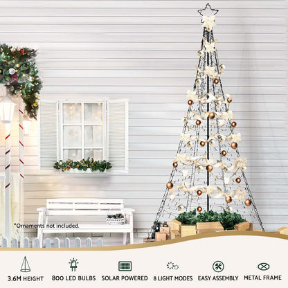 Jingle Jollys Solar Christmas Tree 3.6m 800 LED Net Lights Xmas Trees Decoration-Occasions &gt; Christmas &gt; Outdoor Decorations &amp; Lights-PEROZ Accessories