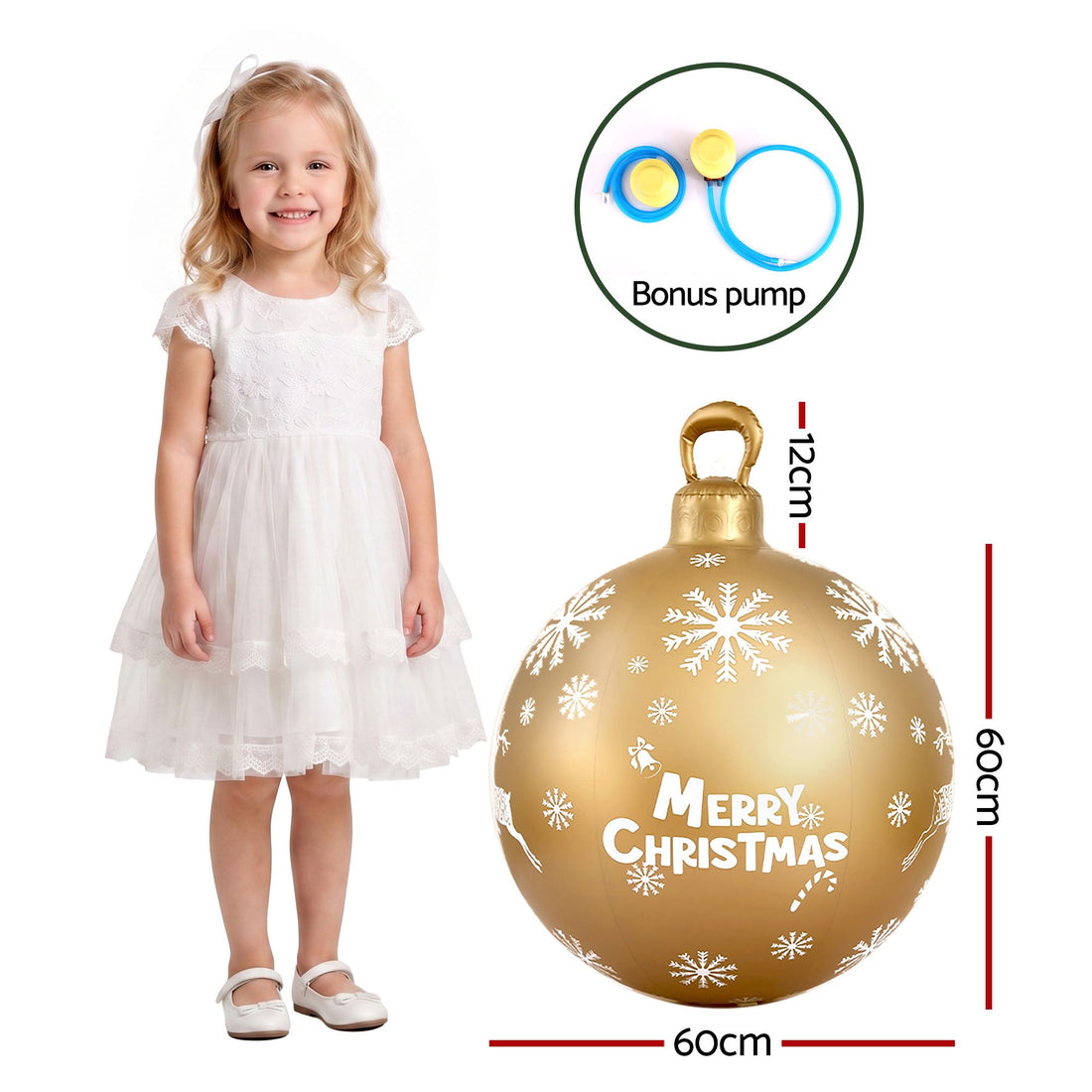 Jingle Jollys Christmas Inflatable Ball Bauble 60cm Outdoor Decoration Gold-Christmas Inflatables-PEROZ Accessories