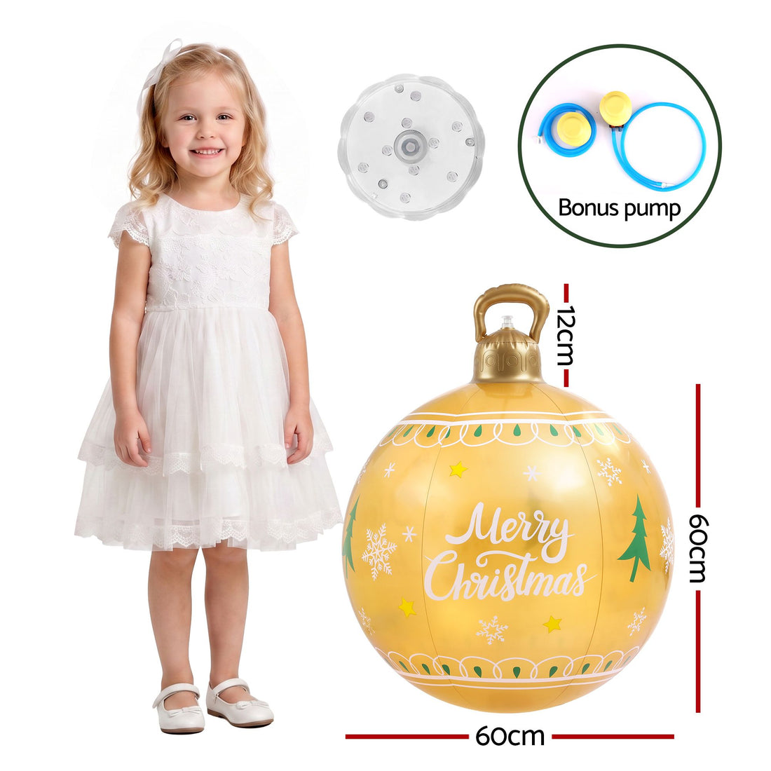 Jingle Jollys Christmas Inflatable Ball 60cm Led Illuminated Xmas Decoration-Christmas Inflatables-PEROZ Accessories