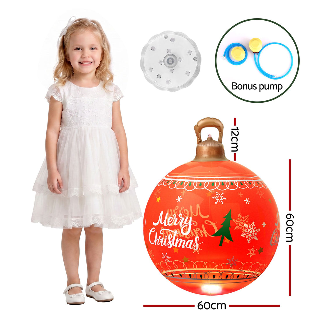 Jingle Jollys Christmas Inflatable Ball 60cm Led Illuminated Xmas Decoration Red-Christmas Inflatables-PEROZ Accessories