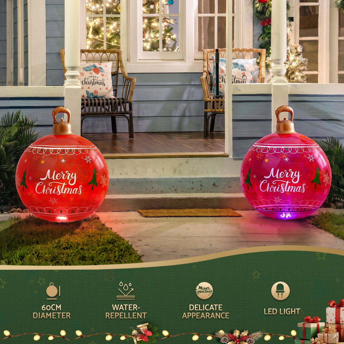 Jingle Jollys Christmas Inflatable Ball 60cm Led Illuminated Xmas Decoration Red-Christmas Inflatables-PEROZ Accessories
