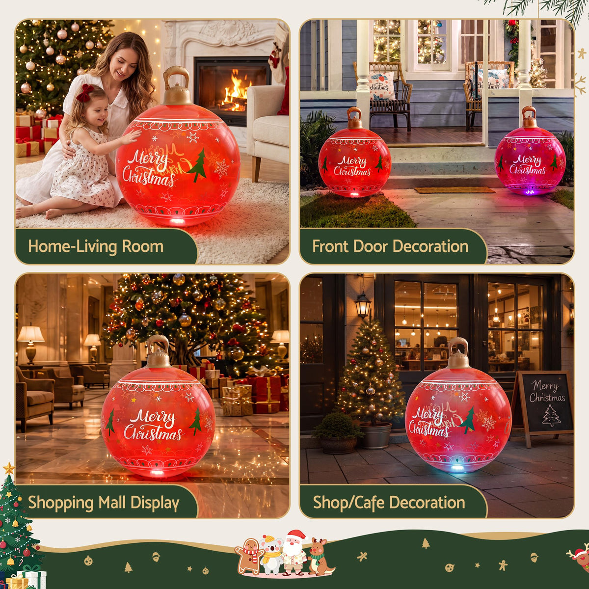 Jingle Jollys Christmas Inflatable Ball 60cm Led Illuminated Xmas Decoration Red-Christmas Inflatables-PEROZ Accessories