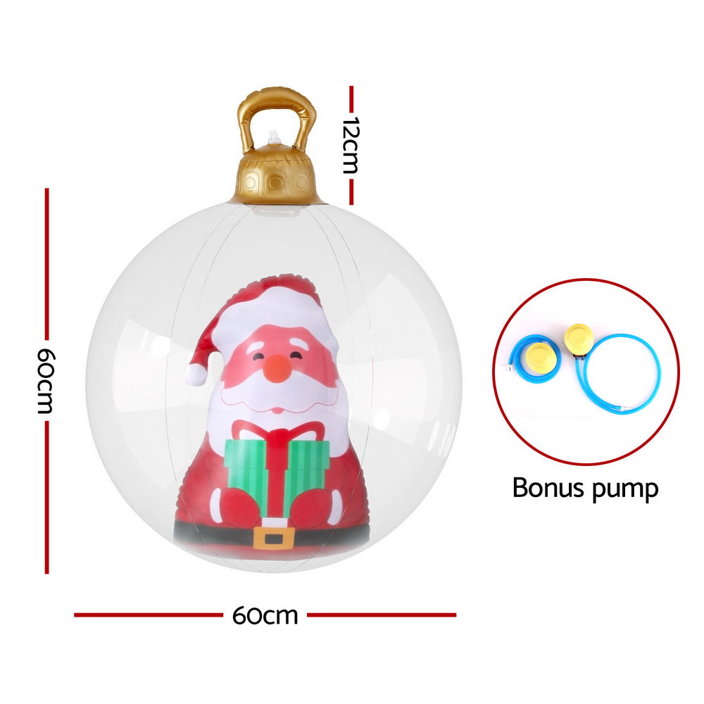 Jingle Jollys Christmas Inflatable Ball 60cm Santa Decoration Giant Bauble Clear-Occasions &gt; Christmas &gt; Christmas Decorations-PEROZ Accessories