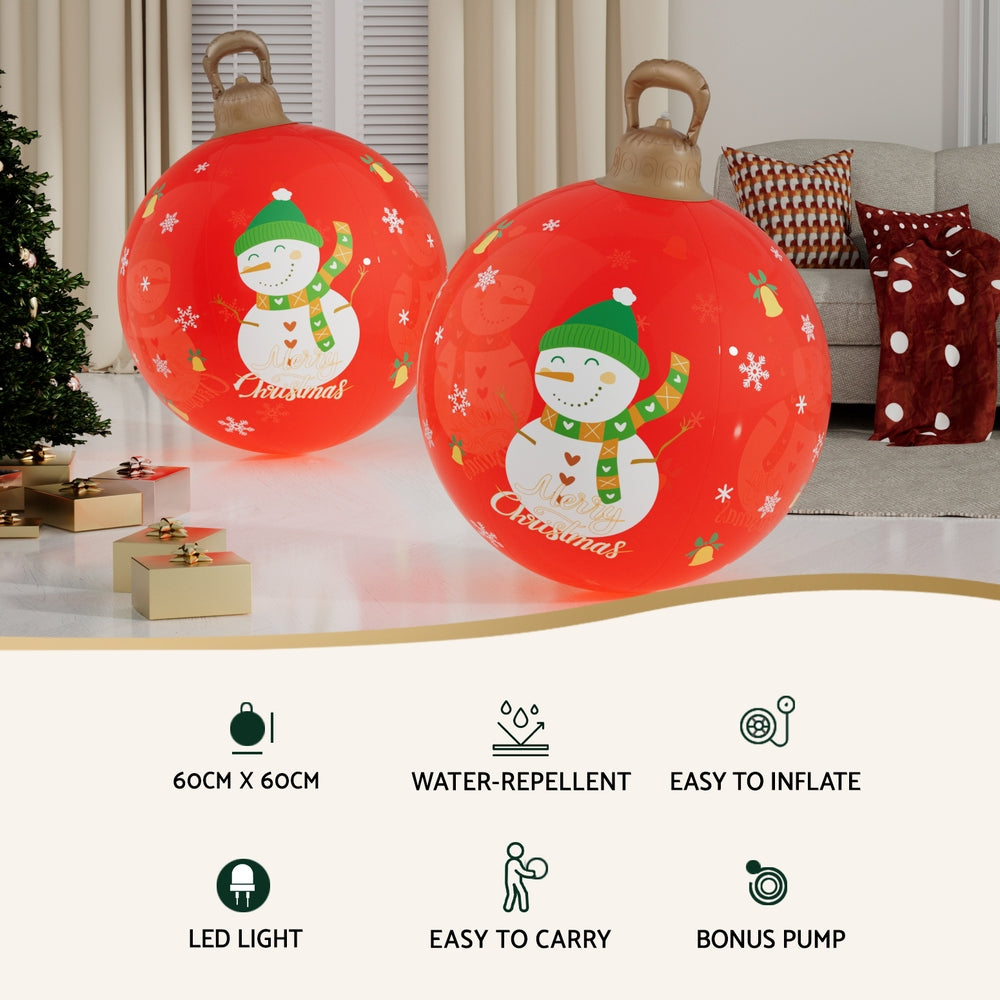 Jingle Jollys Christmas Inflatable Ball 60cm Illuminated Led Snowman Xmas Decor-Occasions &gt; Christmas &gt; Christmas Decorations-PEROZ Accessories