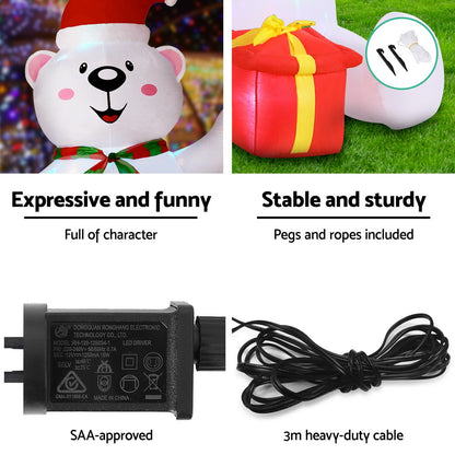 Jingle Jollys Christmas Inflatable Bear 1.8M Height LED Outdoor Decorations Illuminated-Occasions &gt; Christmas &gt; Outdoor Decorations &amp; Lights-PEROZ Accessories